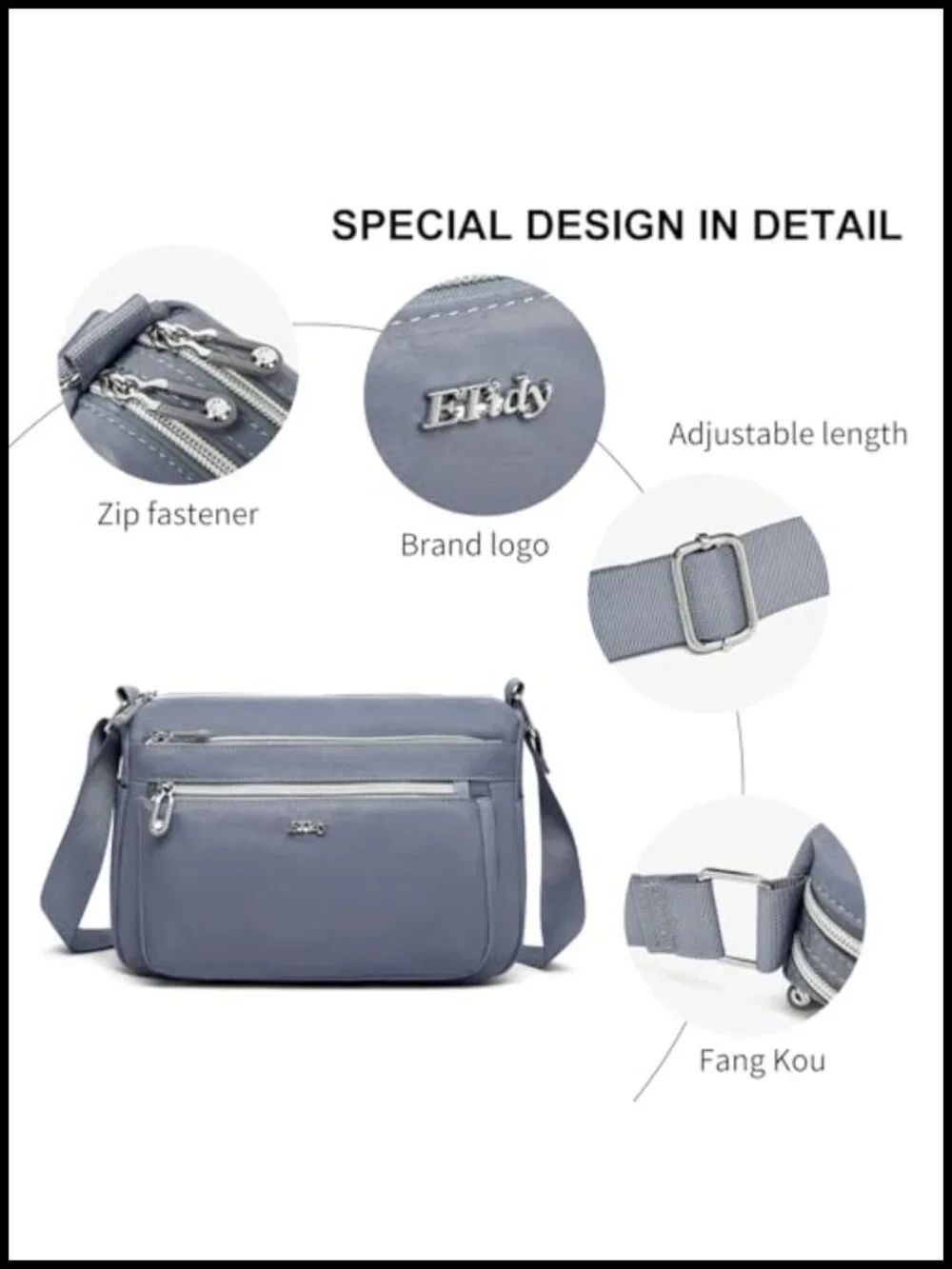 Waterproof Nylon Lightweight Crossbody Hobo Bag with Multiple Pockets